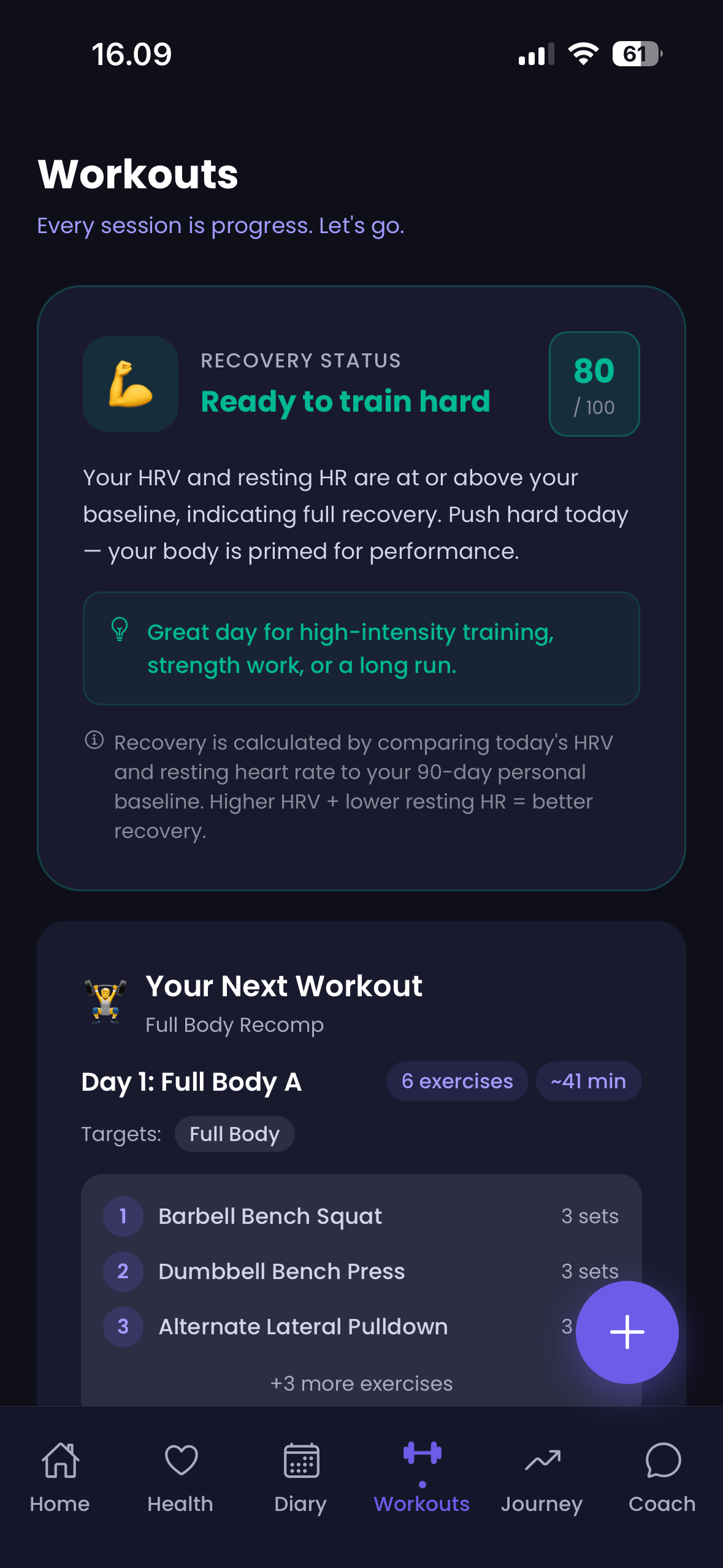 ThriveUp workout tracker logging exercises